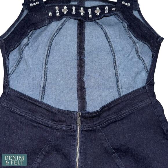 Free People Denim D/F Studded Backless Peplum Top XS Dark Rinse NWT/NEW!! - Picture 8 of 16